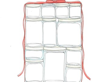Jam Jars - original ink and watercolor drawing