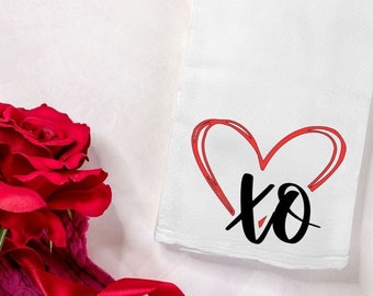 XO Heart Valentine Flour Sack Dish Towel