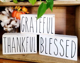 Tiered Tray Decor, Fall, Grateful, Thankful, Blessed | Custom Wood Sign | Custom Wood Block