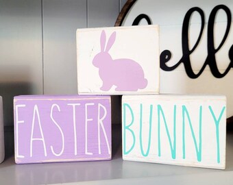 Tiered Tray Decor, spring, bunny, Easter, Custom Wood Sign | Custom Wood Block