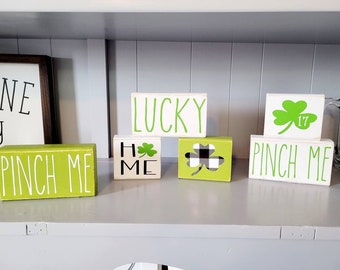 Pinch Me, Lucky, Shamrock St. Patrick's Day | Custom Wood Sign | Custom Wood Block | Tiered Tray Decor