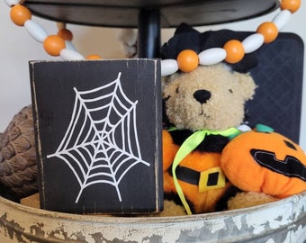 Tiered Tray Decor, Fall, Spider Web, Halloween | Custom Wood Sign | Custom Wood Block