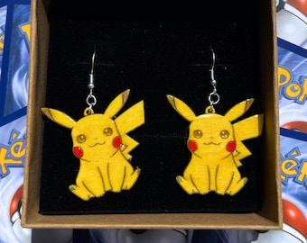 Lightweight Hand-Painted Wooden Pikachu Earrings | Laser Cut Fan-Inspired Gaming Jewelry | Pokémon Inspired Wood Earrings