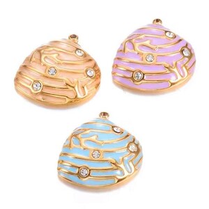 Enamel Shell Charm Pendant with Crystals, Gold Ocean Jewelry Supply, Choose Color Seashell Charm