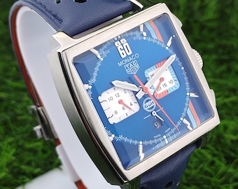 Vintage Tag Monaco Analog Style Armbanduhr Uhr |  Edelstahl Racing Armbanduhr der Herren