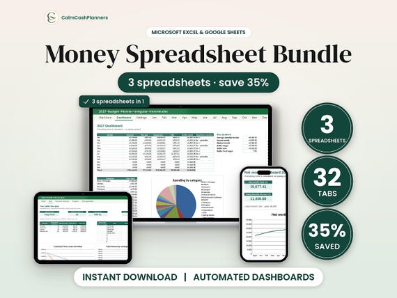 Budget Spreadsheet Bundle 2027, Financial Planner, Monthly Budget, Debt Snowball & Net Worth Tracker, Google Sheets Excel, Bill Tracker