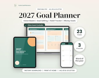 Vision Board 2027 Printable, Goal Setting Workbook & 2027 Goal Planner, New Year Goals, Habit Tracker, Money Goals, A4 A5 US Letter