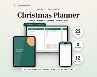 Christmas Planner Printable, Christmas Budget, Gift List Tracker, Holiday Organizer PDF, Instant Download A4 Letter
