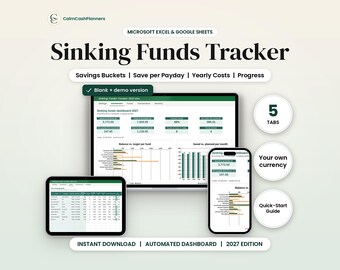 Sinking Funds Spreadsheet 2027, Savings Tracker Google Sheets & Excel, Annual Expenses Planner, Savings Challenge, Budget Template