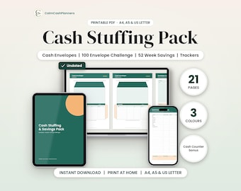 Cash Stuffing Printable, 100 Envelope Challenge & 52 Week Savings Challenge, Cash Envelopes, Savings Tracker, Budget Binder, A4 A5 Letter