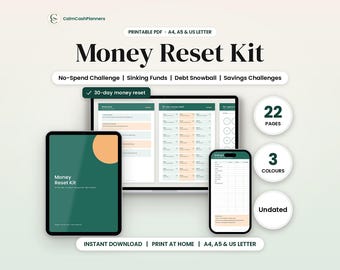 No Spend Challenge Printable, Money Reset Kit, Sinking Funds Tracker & Debt Snowball, Savings Challenge, Budget Binder, A4 A5 US Letter