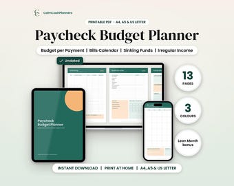 Biweekly Paycheck Budget Planner Printable, Zero Based Budget, Cash Envelope Sinking Funds Bills Calendar A4 Letter PDF