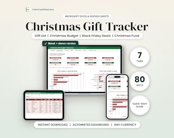 Christmas Gift List & Christmas Budget Spreadsheet, Holiday Budget Planner 2026, Black Friday Deals Tracker, Google Sheets Excel