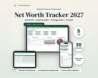 Net Worth Tracker Spreadsheet 2027, Wealth Tracker & Savings Goal Tracker, Financial Planner, Asset and Debt Tracker, Google Sheets Excel