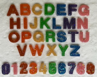 Resin Classic Rainbow Alphabet Letters Numbers Set Fridge Magnets Learning Homeschool Toddler Sensory Uppercase Magnetic Gift Glitter