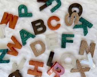 Resin Alphabet Letters Numbers Set Fridge Magnets Learning Homeschool Toddler Sensory Uppercase Magnetic Gift Glitter Perzonalized Custom