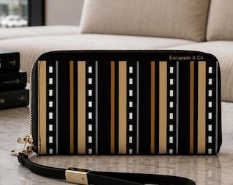 Black & Tan Striped Clutch Purse | Wristlet Wallet with Strap | Urban Safari Collection