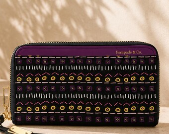 Black & Purple Wristlet Clutch Wallet | African Inspired Purse | Tanzania Twilight Collection