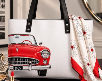 Red Vintage Car Handbag | Retro Roadster Tote Bag | 1950s Inspired Purse | Lipstick & Chrome Collection