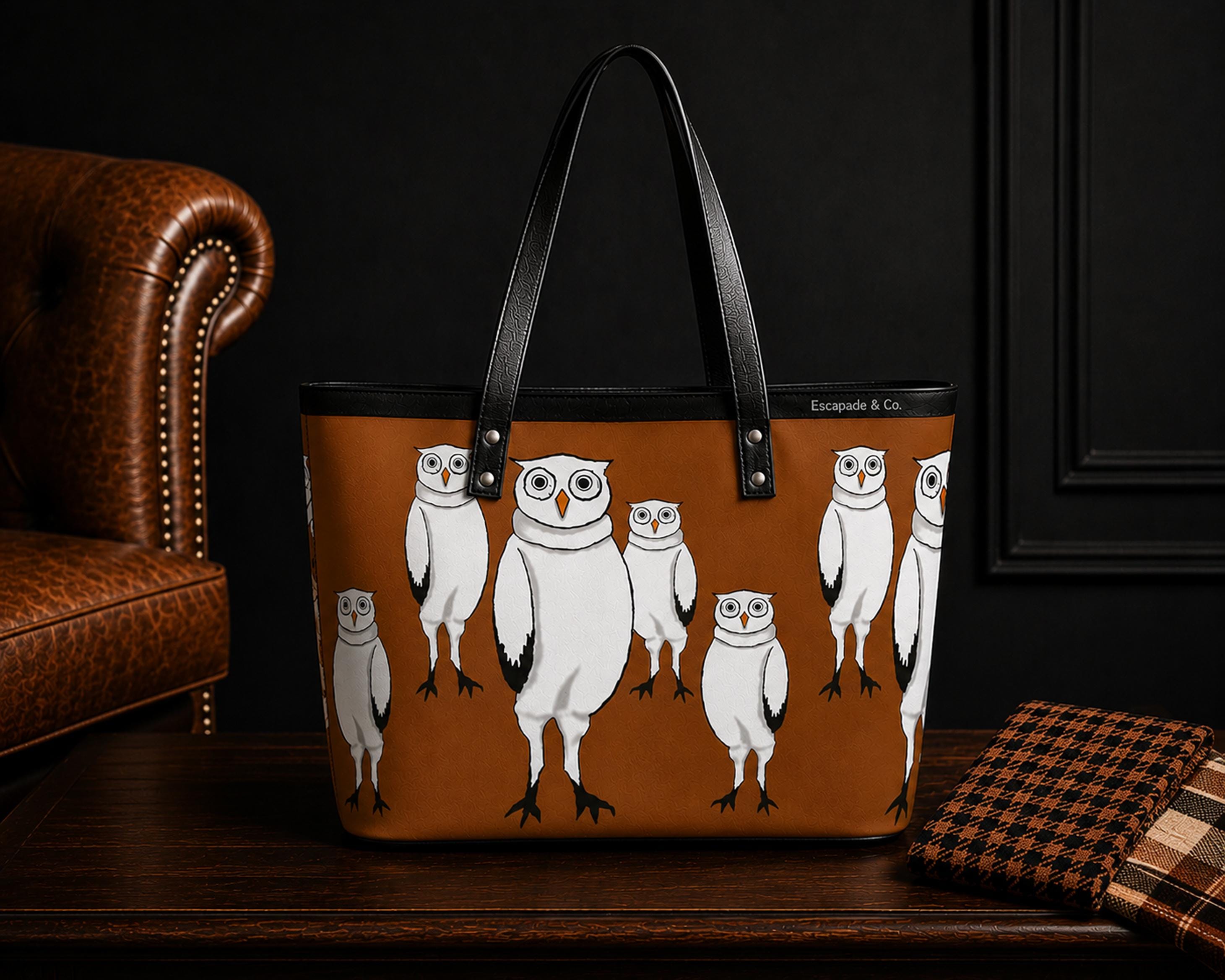 Owl Statement Handbag | Brown Black & White Zippered Purse | Women&rsquo;s Shoulder Bag - The Pa