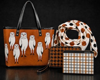 Owl Handbag 4-Piece Gift Set | Wristlet, Scarf & Cosmetic Bag | The Parliament Collection