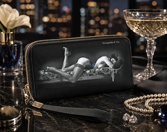 Art Deco Wristlet Wallet | Black & White Clutch Purse | Vintage Glamour Evening Bag – Midnight Escape Collection