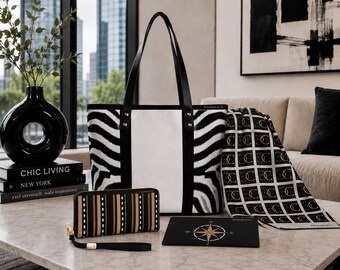 Zebra Tote & Coordinating Accessories | Wristlet, Scarf, Makeup Pouch | Urban Safari Collection