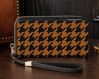 Houndstooth Wristlet Clutch | Brown & Black Wallet | The Parliament Collection