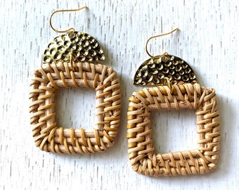 Rattan Earrings / Woven Earrings / Gold Earrings