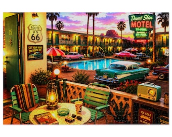 Retro Route 66 Cottage Szene Puzzle mit Zinn | 500 & 1000tlg