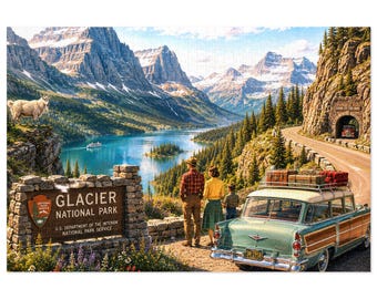 Glacier National Park Vintage Road Trip Jigsaw Puzzle | 500 & 1000 pc