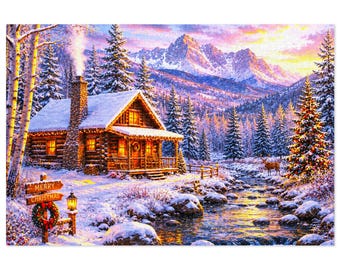 Verschneite Cabochon-Gebirgsszene Puzzle | 500 & 1000tlg