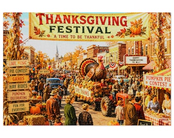 Thanksgiving Festival Motive Puzzle mit Dose | Vintage Erntedankparade | 500 & 1000tlg