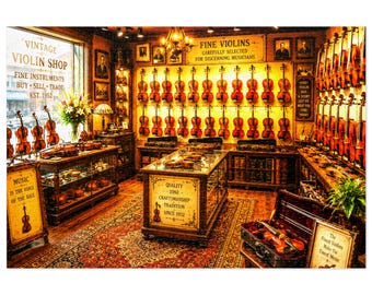 Vintage Violin Shop Jigsaw Puzzle with Tin | Music Store Illustration Puzzle | 500 & 1000 pc