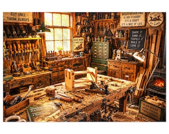 Vintage Woodworking Workshop Jigsaw Puzzle with Tin | Rustic Tool Shed Scene | 500 & 1000 pc