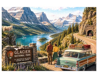 Glace Nationalpark Vintage Road Trip Jigsaw Puzzle | 500 & 1000tlg