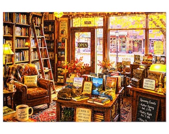 Gemütliches Buchladen-Szene Puzzle mit Dose | Retro Kleine Stadt | 500 & 1000 Teile Puzzle