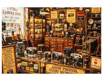 Vintage Camera Shop Jigsaw Puzzle With Tin | Retro Photography Scene, Collectible Puzzle | 500 & 1000 pc