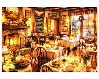 Gemütliches Landgasthaus Puzzle mit Blechdose | Warme Herbst Essszene | 500 & 1000tlg