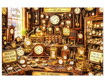 Vintage Uhr Geschäft Puzzle mit Blechdose | Zeitmesser Collage Puzzle | 500 & 1000tlg