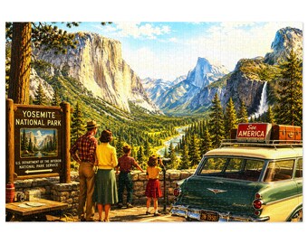 Vintage Yosemite Family Roadtrip Jigsaw Puzzle with Tin | 500 & 1000 pc