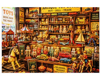 Antique Toy Store Version 2 | Jigsaw Puzzle with Tin | Nostalgic Toy Shelf Puzzle | 500 & 1000 pc
