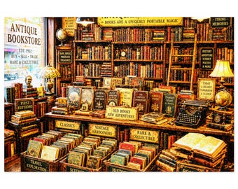 Antikbuch Buchladen Puzzle mit Dose | Vintage Bücherregal Puzzle | 500 & 1000tlg