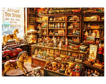 Antique Toy Store Jigsaw Puzzle with Tin | Nostalgic Toy Shop Scene | 500 & 1000 pc