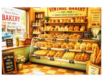 Vintage Bäckerei Geschäft Illustration Puzzle | 500 & 1000tlg