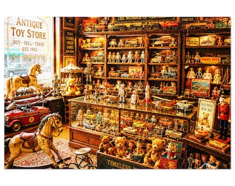 Antikes Spielzeug Geschäft Jigsaw Puzzle mit Dose | Nostalgische Kaufmannsladen Szene | 500 & 1000tlg