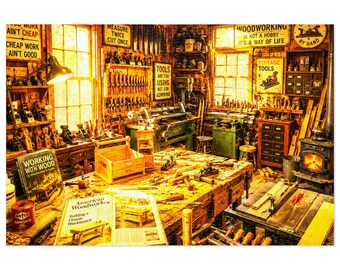 Vintage Dad's Workshop Jigsaw Puzzle with Tin | 500 & 1000 pc rustic tools scene
