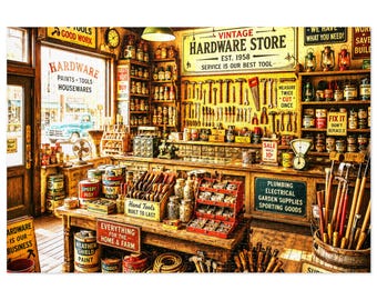 Vintage Hardware Store Jigsaw Puzzle with Tin | Retro Shop Scene Puzzle | 500 & 1000 pc