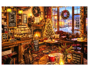Gemütliches Weihnachtscafé Puzzle mit Blechdose | Feiertags-Kaffeestube Puzzle | 500 & 1000tlg