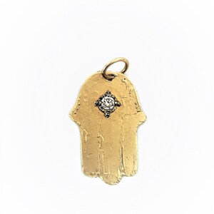 14K Yellow Gold Hamsa Charm Pendant with a Single Diamond